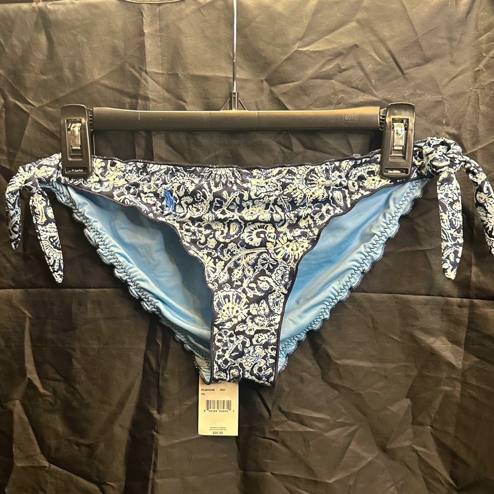 NWT! POLO by Ralph Lauren, XS Bikini Bottom. Side Ties, Navy, White & Light Blue